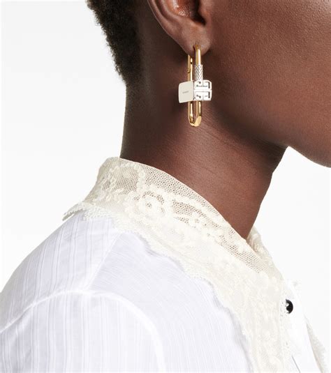 Lock asymmetric earrings in gold 